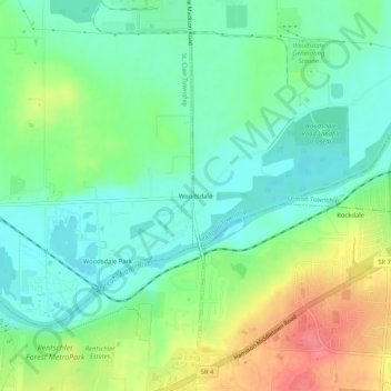 Mappa topografica Woodsdale, altitudine, rilievo