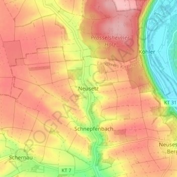 Mappa topografica Neusetz, altitudine, rilievo