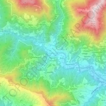 Mappa topografica Gattorna, altitudine, rilievo