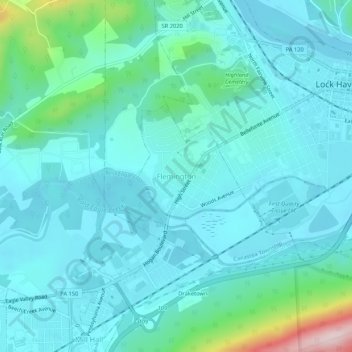 Mappa topografica Flemington, altitudine, rilievo
