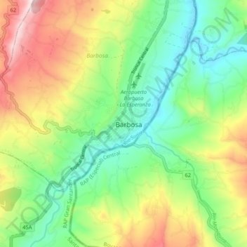 Mappa topografica Barbosa, altitudine, rilievo
