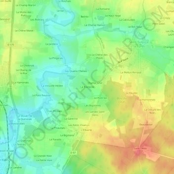 Mappa topografica La Flocterie, altitudine, rilievo