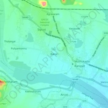 Mappa topografica Karai, altitudine, rilievo