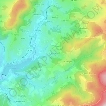 Mappa topografica Le Saignard, altitudine, rilievo