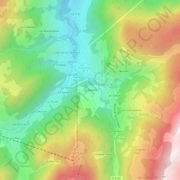 Mappa topografica Les Envers, altitudine, rilievo