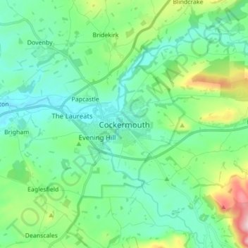 Mappa topografica Cockermouth, altitudine, rilievo