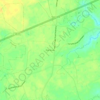 Mappa topografica Oak Grove, altitudine, rilievo