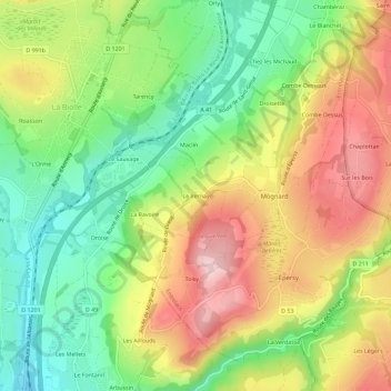 Mappa topografica Le Vernay, altitudine, rilievo