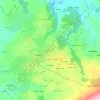 Mappa topografica Keradennec, altitudine, rilievo