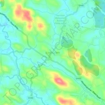 Mappa topografica Kodikulam, altitudine, rilievo