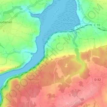 Mappa topografica Lancerf, altitudine, rilievo