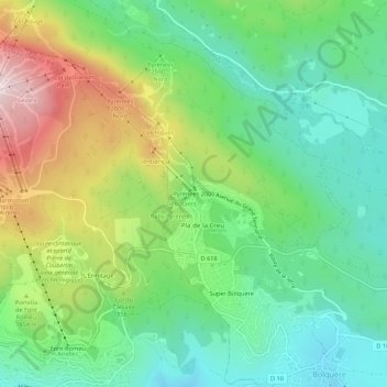 Mappa topografica Pyrénées 2000, altitudine, rilievo
