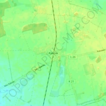 Mappa topografica Rakow, altitudine, rilievo