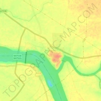 Mappa topografica Prakasha, altitudine, rilievo