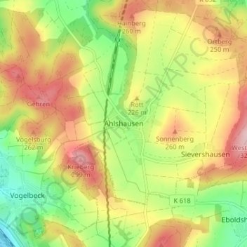Mappa topografica Ahlshausen, altitudine, rilievo