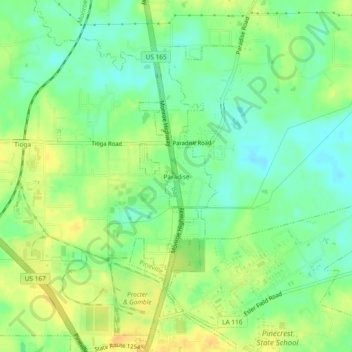 Mappa topografica Paradise, altitudine, rilievo