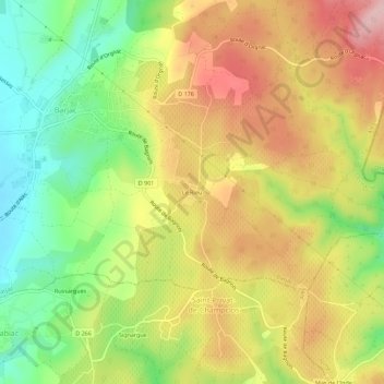Mappa topografica Le Rieu, altitudine, rilievo