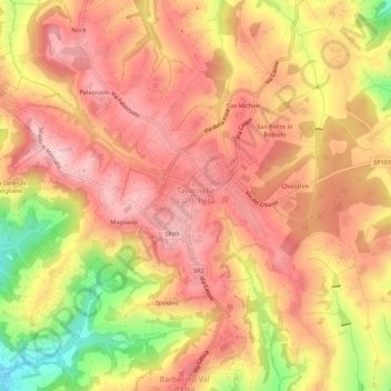 Mappa topografica Tavarnelle Val di Pesa, altitudine, rilievo