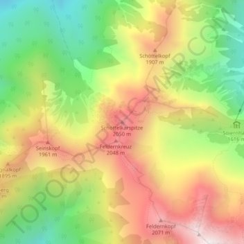 Mappa topografica Schöttelkarspitze, altitudine, rilievo