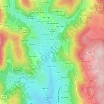 Mappa topografica Le Thioleron, altitudine, rilievo