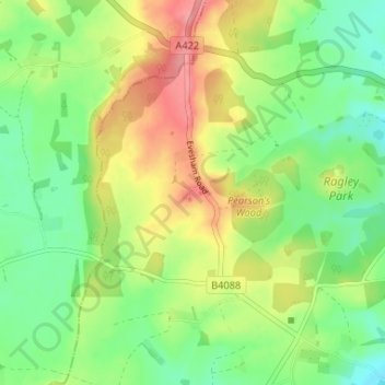 Mappa topografica Weethley, altitudine, rilievo
