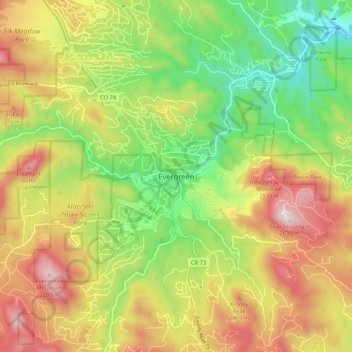 Mappa topografica Evergreen, altitudine, rilievo