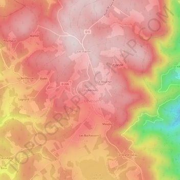 Mappa topografica Picheroux, altitudine, rilievo