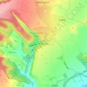 Mappa topografica Stourton, altitudine, rilievo