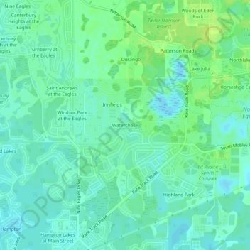 Mappa topografica Waterchase, altitudine, rilievo