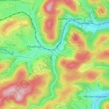 Mappa topografica Feudingerhütte, altitudine, rilievo
