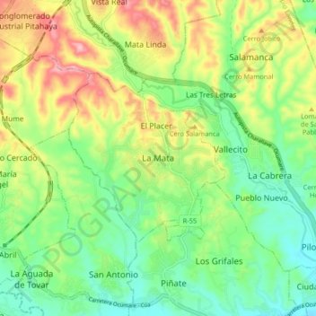 Mappa topografica La Mata, altitudine, rilievo