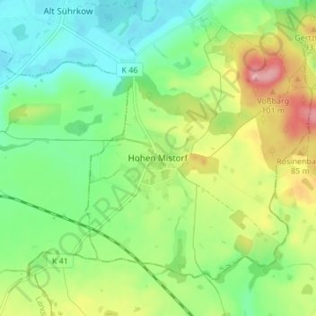 Mappa topografica Hohen Mistorf, altitudine, rilievo