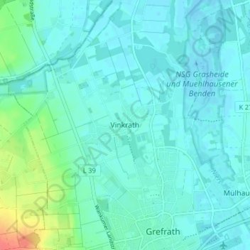 Mappa topografica Vinkrath, altitudine, rilievo