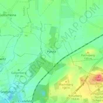 Mappa topografica Pönitz, altitudine, rilievo
