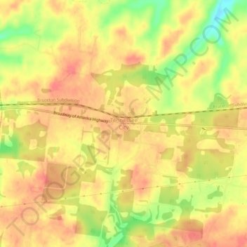 Mappa topografica Tennessee City, altitudine, rilievo