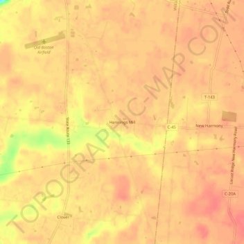 Mappa topografica Hennings Mill, altitudine, rilievo