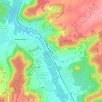 Mappa topografica Jarcy, altitudine, rilievo