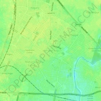 Mappa topografica Mehandi Tola, altitudine, rilievo