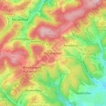 Mappa topografica Windhausen, altitudine, rilievo