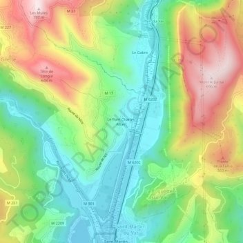 Mappa topografica Le Pont Charles-Albert, altitudine, rilievo