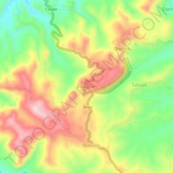 Mappa topografica Kawasan, altitudine, rilievo