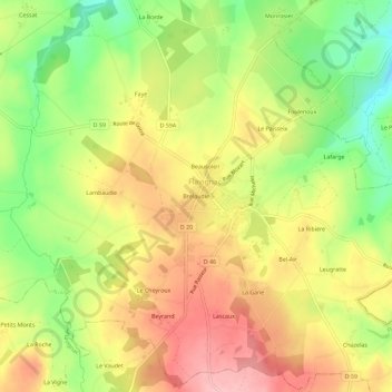 Mappa topografica Brelaudie, altitudine, rilievo