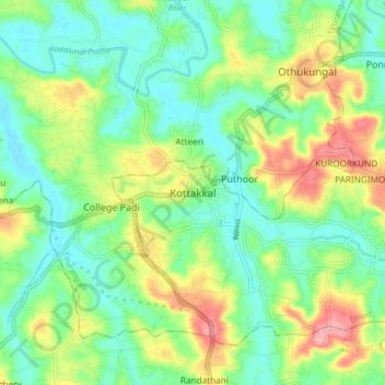 Mappa topografica Kottakkal, altitudine, rilievo