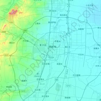 Mappa topografica 邯山区, altitudine, rilievo