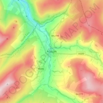 Mappa topografica Alston, altitudine, rilievo