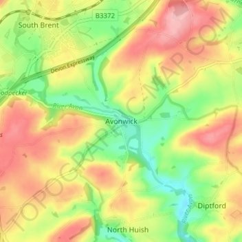 Mappa topografica Avonwick, altitudine, rilievo