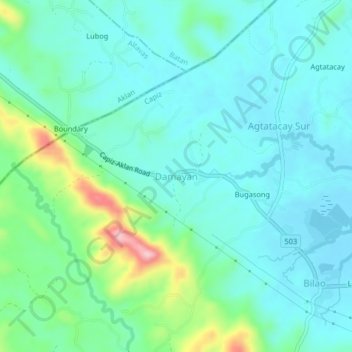 Mappa topografica Damayan, altitudine, rilievo