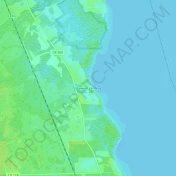 Mappa topografica Brewers Landing, altitudine, rilievo