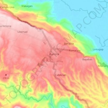 Mappa topografica Aurora, altitudine, rilievo