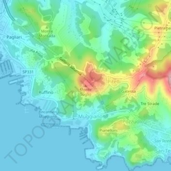 Mappa topografica Monte Soglio, altitudine, rilievo